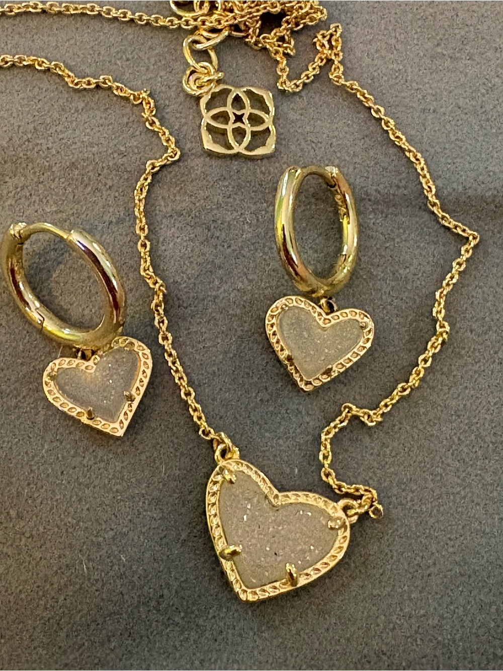 Kendra Scott Gold iridescent Heart Druzy Necklace and Hoop Earring Set
